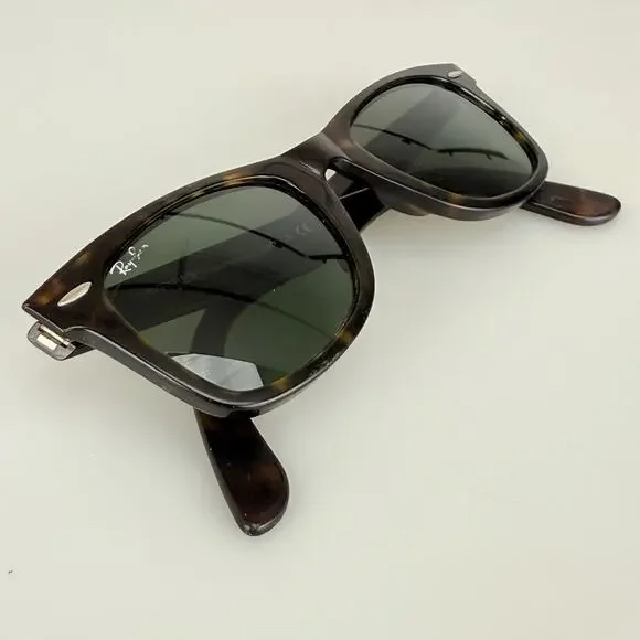 Ray-Ban Sunglasses Wayfarer RB2140 902 Handmade in Italy G15 Tortoise SCRATCHED